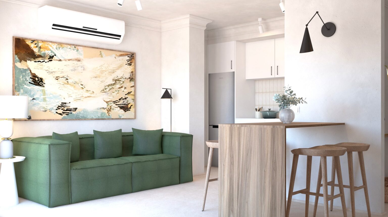 Sala de estar con cocina abierta
